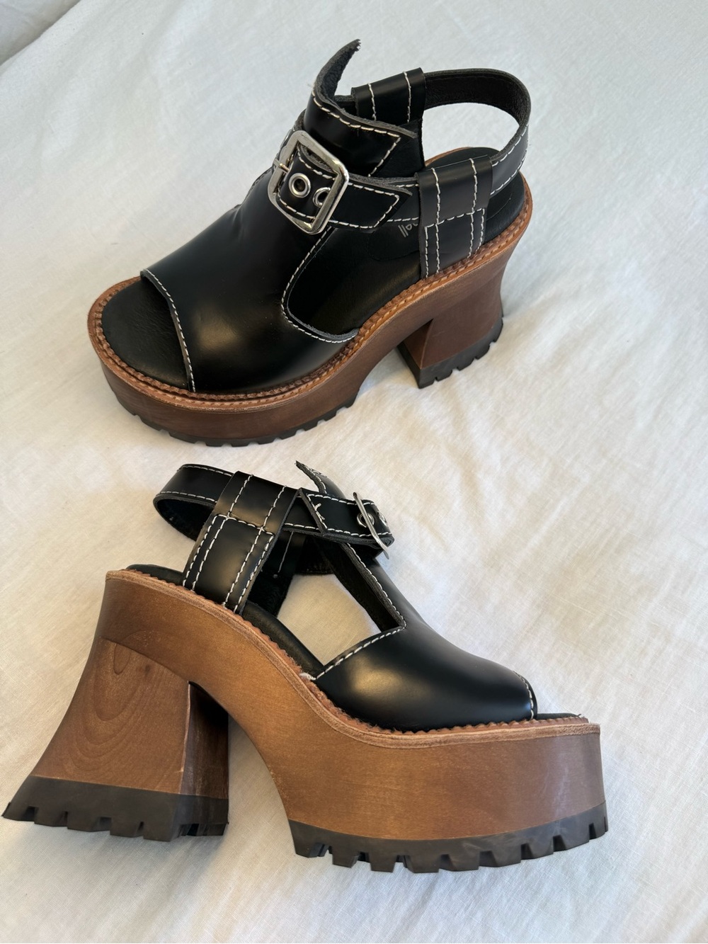 Jeffrey Campbell Sciuto Black Platform Heeled Sandals Chunky Lug Sole